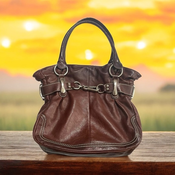 Leather Purse B.MAKOWSKY Raisin Brown Belted Clip Shoulder Bag - Picture 1 of 16